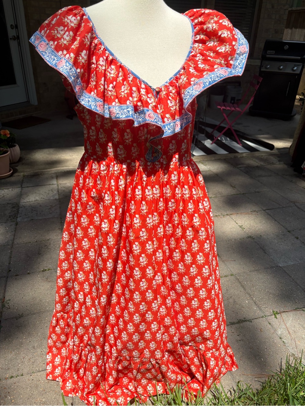 J.Crew Boho Flutter V-Neck Cerise Cove Red Floral Print Maxi Dress 14